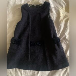 Tartine et Chocolat Navy Boucle Sleeveless Dress with Velvet Bows